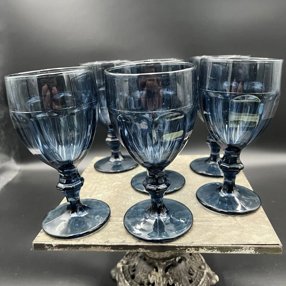 Vintage Libbey Gibraltar Dusky Blue Water Goblets 6.75
